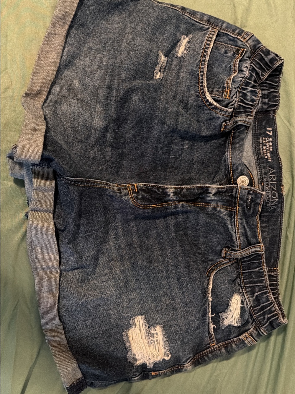 Arizona Jean Company Blue Distressed Rolled Hem Denim Shorts